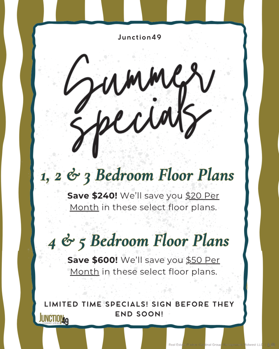 Junction49 summer specials promotion with discounts on select 1–5 bedroom floor plans and limited-time savings offers.